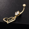 Diamante Double Love Heart Navel Ring Buckle Nail   gold plated white zircon