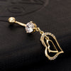 Diamante Double Love Heart Navel Ring Buckle Nail   gold plated white zircon