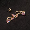Body Puncture Ornament Leaf Navel Ring    gold plated pink zircon - Mega Save Wholesale & Retail - 3