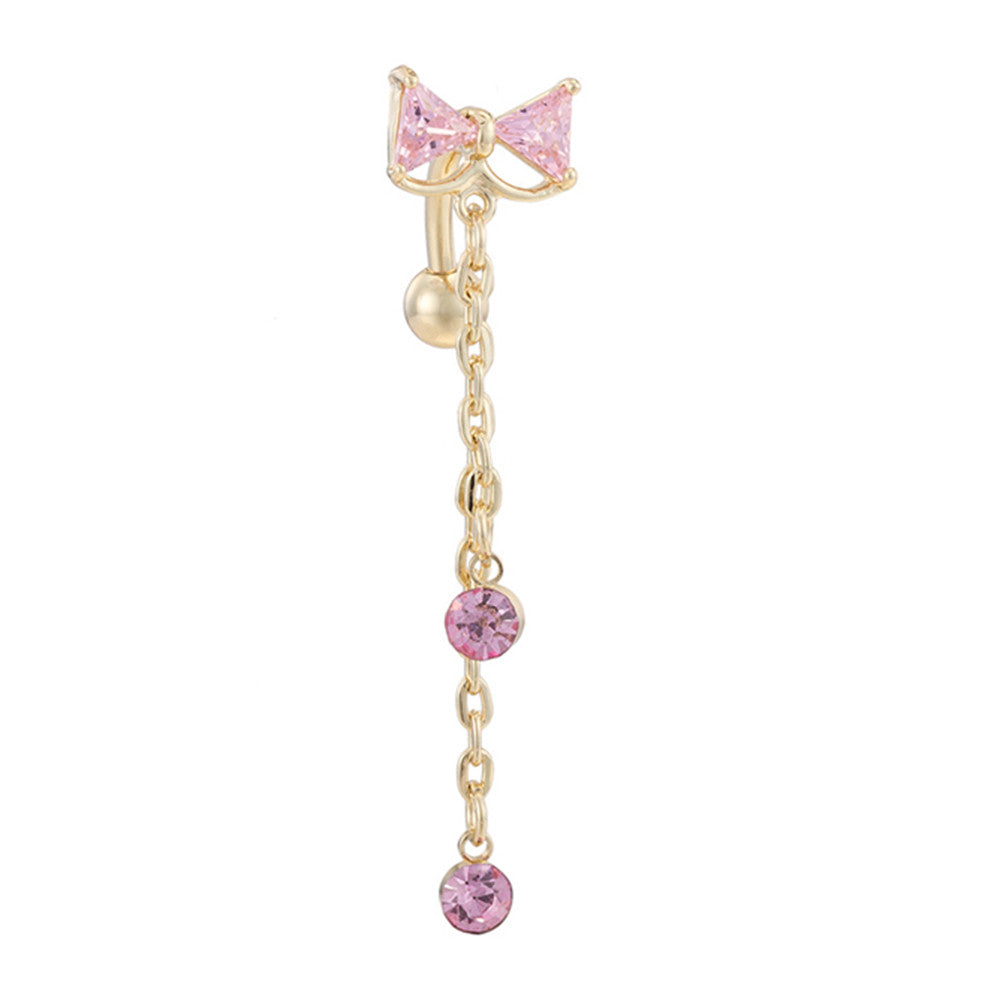 Bowknot Navel Ring Buckle Body Puncture   gold plated pink zircon - Mega Save Wholesale & Retail - 1