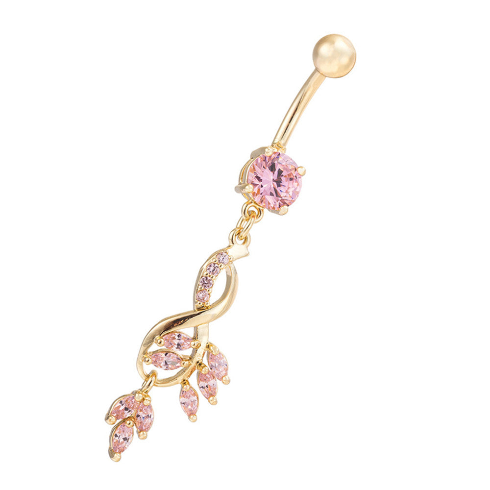 Flower Diamante Navel Nail Ring Buckle Body Puncture    gold plated pink zircon