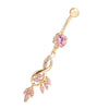 Flower Diamante Navel Nail Ring Buckle Body Puncture    gold plated pink zircon