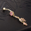 Flower Diamante Navel Nail Ring Buckle Body Puncture    gold plated pink zircon
