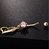 Diamante Double Love Heart Navel Ring Buckle Nail   gold plated pink zircon