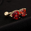 Puncture Ornament Double Love Heart Zircon Navel Ring   gold plated red zircon