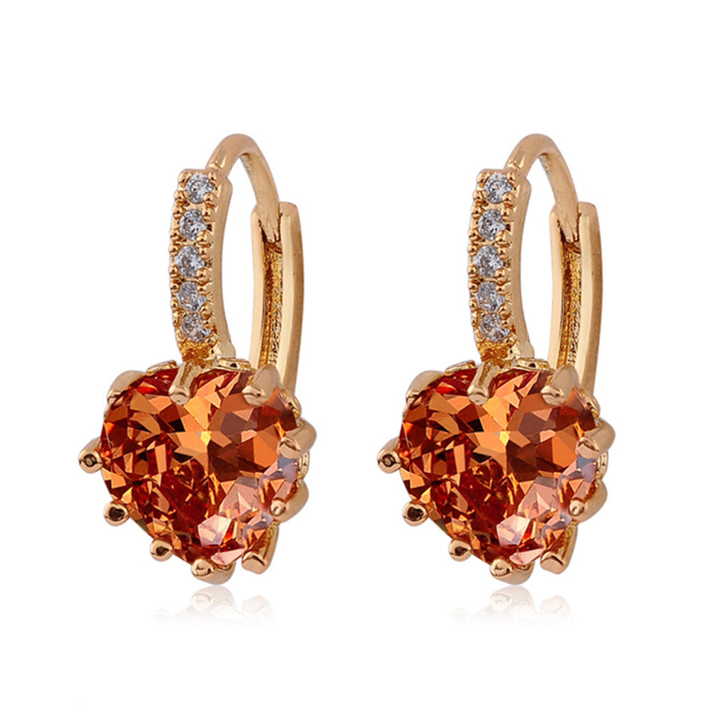 Peach Heart Zircon Earings   gold plated yellow zircon - Mega Save Wholesale & Retail