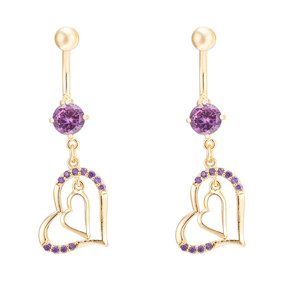 Diamante Double Love Heart Navel Ring Buckle Nail    gold plated purple zircon - Mega Save Wholesale & Retail
