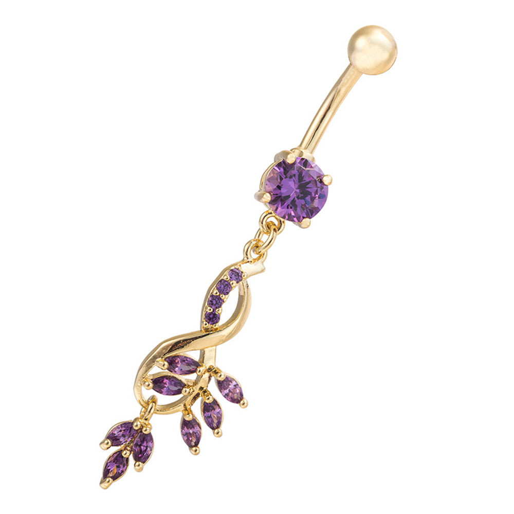 Flower Diamante Navel Nail Ring Buckle Body Puncture   gold plated purple zircon