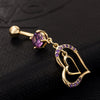 Diamante Double Love Heart Navel Ring Buckle Nail    gold plated purple zircon