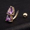 Puncture Ornament Double Love Heart Zircon Navel Ring   gold plated purple zircon