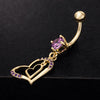Diamante Double Love Heart Navel Ring Buckle Nail    gold plated purple zircon