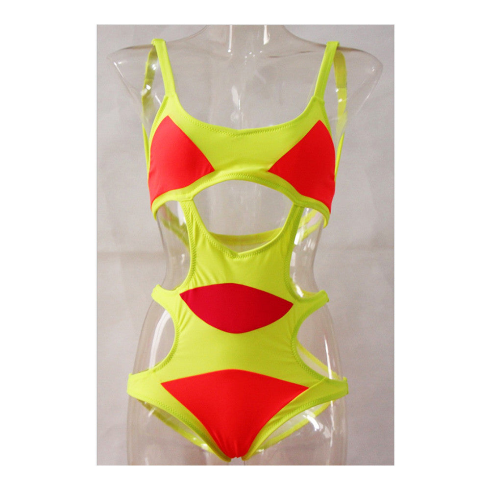 Sexy Bikini Tie Assorted Colors Siamesed Swimwear Swimsuit  yellow+orange  S - Mega Save Wholesale & Retail