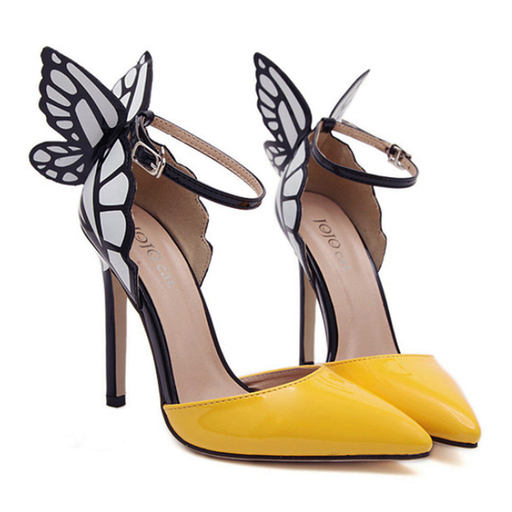 Dreamlike Butterfly Wings High Heel Pointed Sandals  yellow - Mega Save Wholesale & Retail