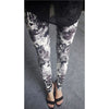 Womens sexy leggings Stretchy fit skin pants trousers Chinese traditional ink Pattern Grey flowers - Mega Save Wholesale & Retail