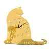 Big Fat Cat Mirror Sticking Wall Clock Decoration   golden - Mega Save Wholesale & Retail