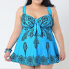Fat Large Swimsuit Swimwear Bathing Suit Printing Skirt Type  lake blue - Mega Save Wholesale & Retail - 1