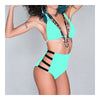 High Waist Swimwear Swimsuit Sexy Vintage Tie Bikini  lake green  S - Mega Save Wholesale & Retail - 1