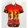 Hot Men Aloha Shirt Hawaiian Cruise Tropical Luau Beach Hawaiian Party Palm Flame red L normal version - Mega Save Wholesale & Retail - 2