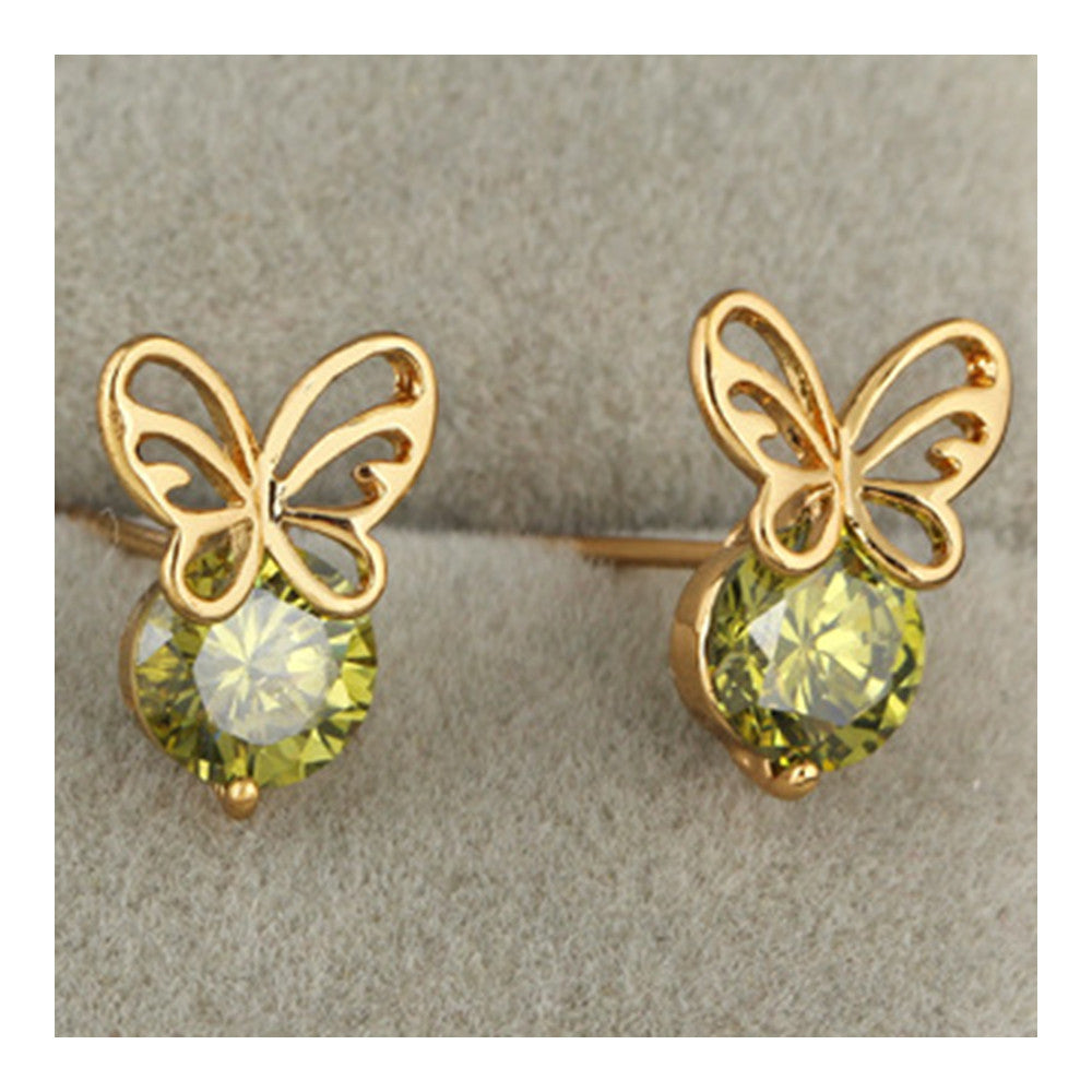 18K Gold Galvanized Austrian Zircon Ear Studs   green - Mega Save Wholesale & Retail - 1