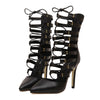 Sexy Night Club Hollow Cross Lace-up Thin High Heel Pointed Shoes Sandals  black  35 - Mega Save Wholesale & Retail