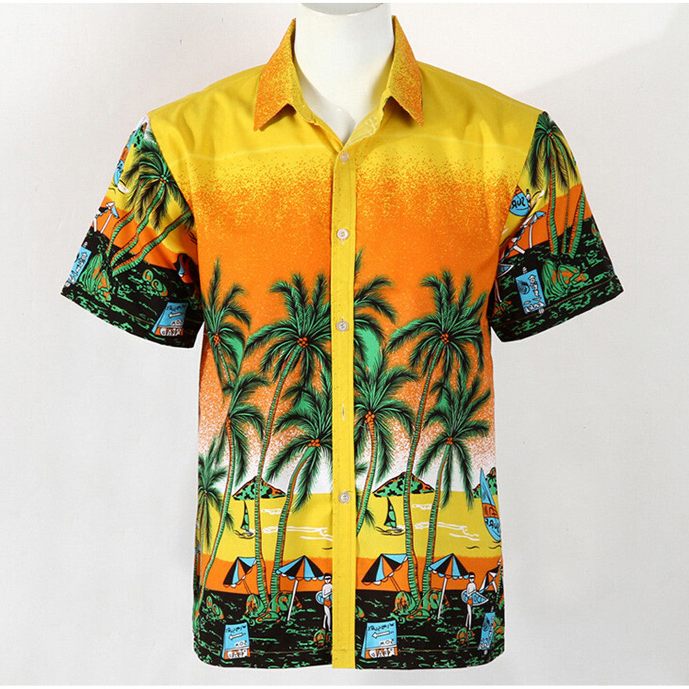 Hot LARGE SIZE Men Aloha Shirt Cruise Tropical Luau Beach Hawaiian Party Palm Gradient orange  plus fat version - Mega Save Wholesale & Retail