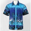 Hot Men Aloha Shirt Hawaiian Cruise Tropical Luau Beach Hawaiian Party Palm Gradient blue L normal version - Mega Save Wholesale & Retail - 2