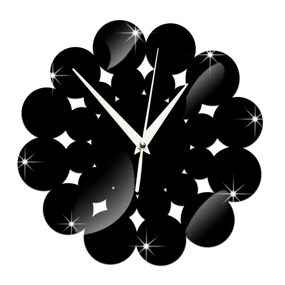 Living Room Decoration Silent Paper-cut Flower Mirror Wall Clock   black - Mega Save Wholesale & Retail