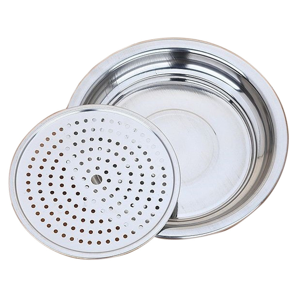 Stainless steel disc tray dumplings dumplings dish dish vegetable dish steamed dish draining double multi-purpose kitchen supplies   30CM - Mega Save Wholesale & Retail - 1