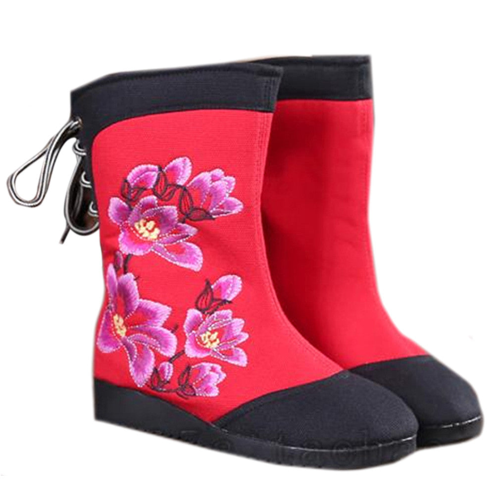 Vintage Beijing Cloth Shoes Embroidered Boots black - Mega Save Wholesale & Retail - 1