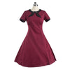Vintage Solid Color Short Sleeve Cotton Dress  wine red    S - Mega Save Wholesale & Retail - 1