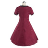 Vintage Solid Color Short Sleeve Cotton Dress  wine red    S - Mega Save Wholesale & Retail - 2