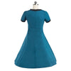 Vintage Solid Color Short Sleeve Cotton Dress   blue   S - Mega Save Wholesale & Retail - 2