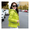 Winter Woman Slim Down Coat Splicing Short Chic   fluorescent green   M - Mega Save Wholesale & Retail - 1
