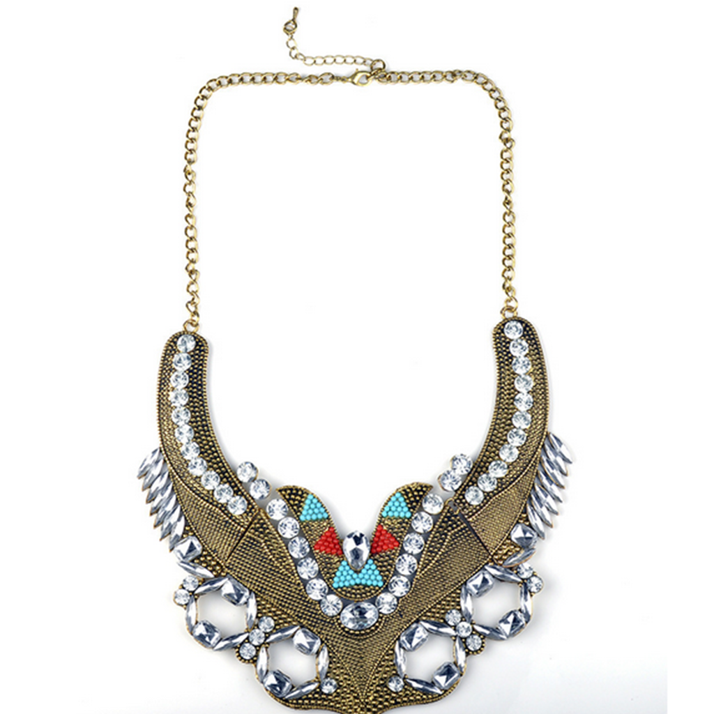 European Fasionable Big Brand Necklace Alloy Zircon Exaggerated Necklace   golden - Mega Save Wholesale & Retail