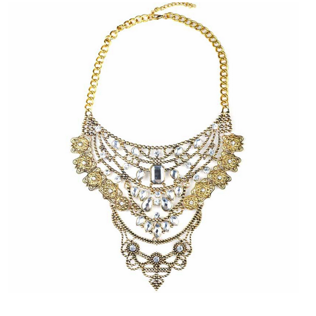New European Style Alloy Exaggerated Necklace Foreign Trade Ornament Chavicle Necklace Ornament   golden - Mega Save Wholesale & Retail