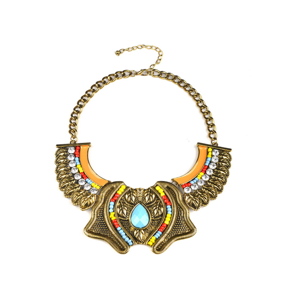 European Exaggerated Big Brand Necklace Vintage Wind Indicator Alloy Engraved Leaf Clavicle Necklace   golden - Mega Save Wholesale & Retail