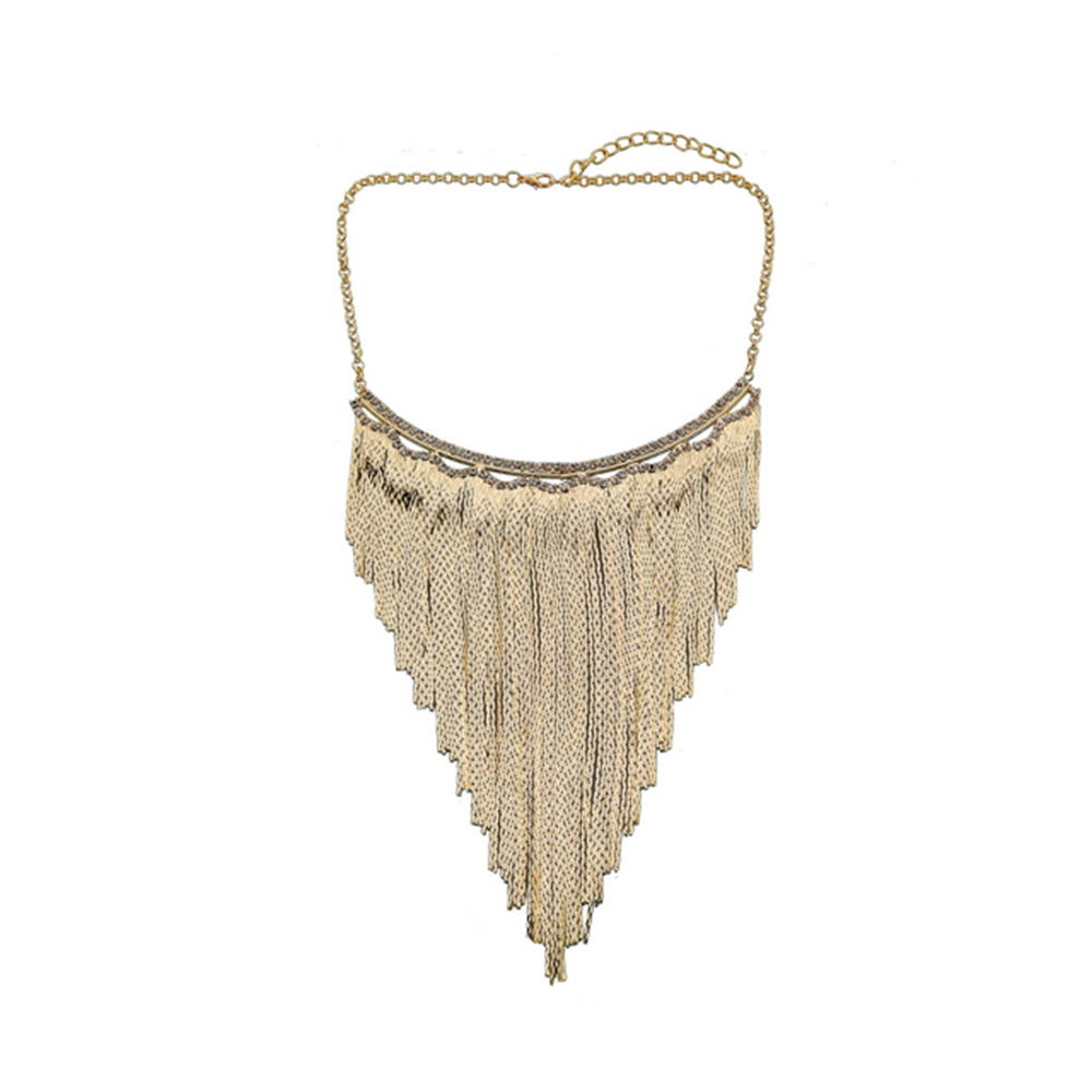 European Fashionable Big Brand Necklace Classic Metal Tassel Necklace Rock and Roll Punk Performance Ornament    golden - Mega Save Wholesale & Retail