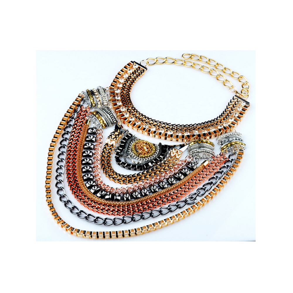 European Big Brand Necklace Foreign Trade Original Order Ornament Multi-layer Exaggerated Zircon Necklace Ornament  golden necklace - Mega Save Wholesale & Retail