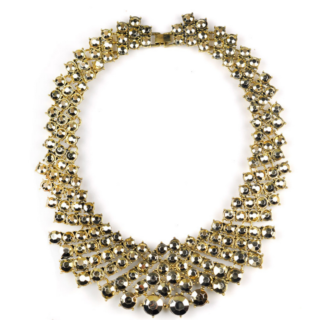 European Fashionable Multi-layer Zircon Garment Accessory Korean Short Necklace Exaggerated Crystal Clavicle Necklace Woman   golden - Mega Save Wholesale & Retail