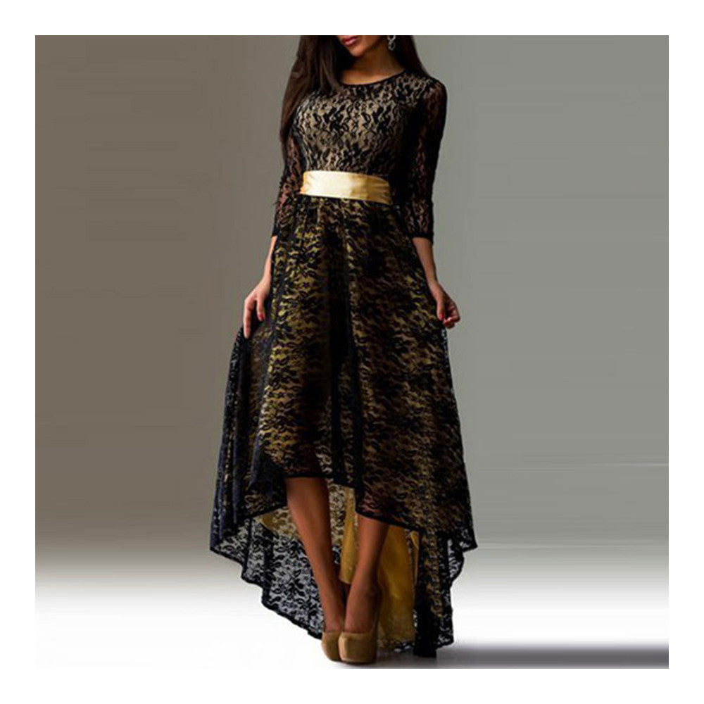 Lace Dress Irregular Bottom Swallow-tailed Slim Sexy Dress   black   S - Mega Save Wholesale & Retail - 1