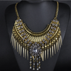 European Exaggerated Big Brand Foreign Trade Necklace Vintage Zircon Flower Tassel Two-layer Necklace Woman    old golden black zircon - Mega Save Wholesale & Retail