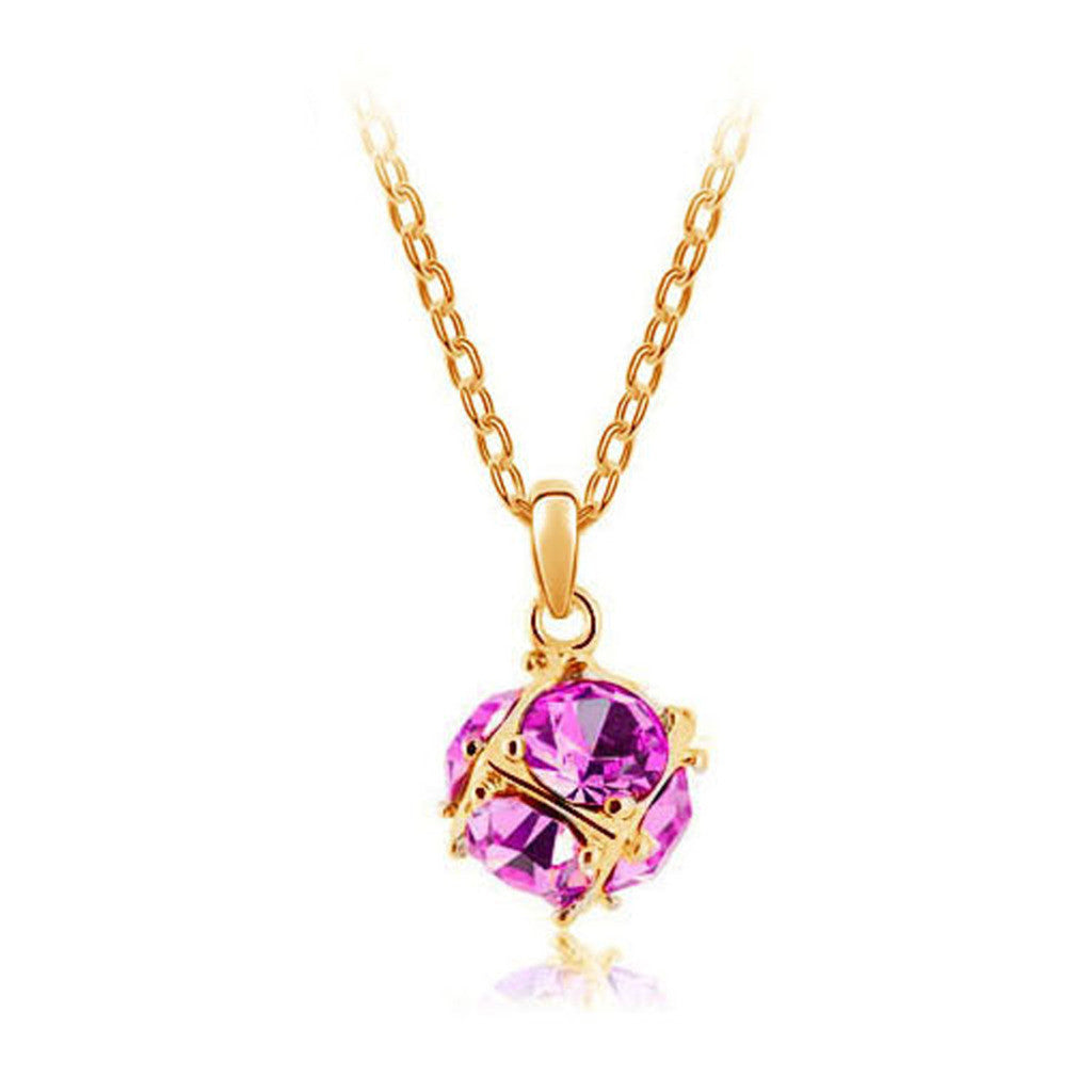 Korean jewelry wholesale crystal ball colorful crystal necklace - Love Cube 1111-46  Gold    Rose - Mega Save Wholesale & Retail