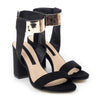 Golden Color Lace-up Thick Heel Sandals Women Shoes  black - Mega Save Wholesale & Retail