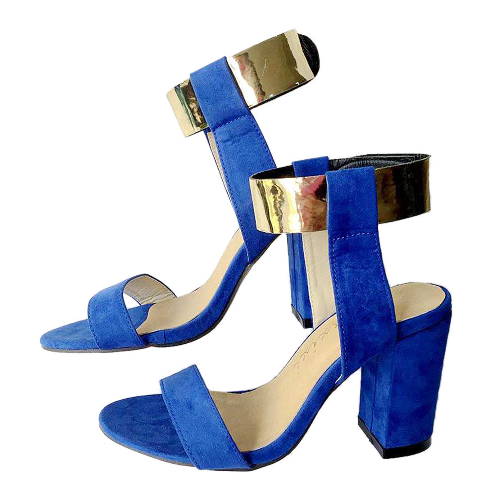 Golden Color Lace-up Thick Heel Sandals Women Shoes  blue - Mega Save Wholesale & Retail