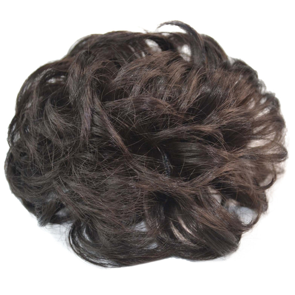 Hair Pack Bun Fluffy Curled Dark Brown Wig
