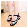 Old Beijing Black Embroidered Cowhell Woman Shoes in National Style with Beautiful Floral Designs with Ankle Straps - Mega Save Wholesale & Retail - 1