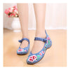 Old Beijing Jeans Blue Square Embroidered Shoes in National Style with Beautiful Floral Designs & Ankle Straps - Mega Save Wholesale & Retail - 1