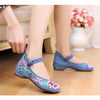 Old Beijing Jeans Blue Square Embroidered Shoes in National Style with Beautiful Floral Designs & Ankle Straps - Mega Save Wholesale & Retail - 2