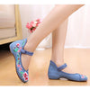 Old Beijing Jeans Blue Square Embroidered Shoes in National Style with Beautiful Floral Designs & Ankle Straps - Mega Save Wholesale & Retail - 3