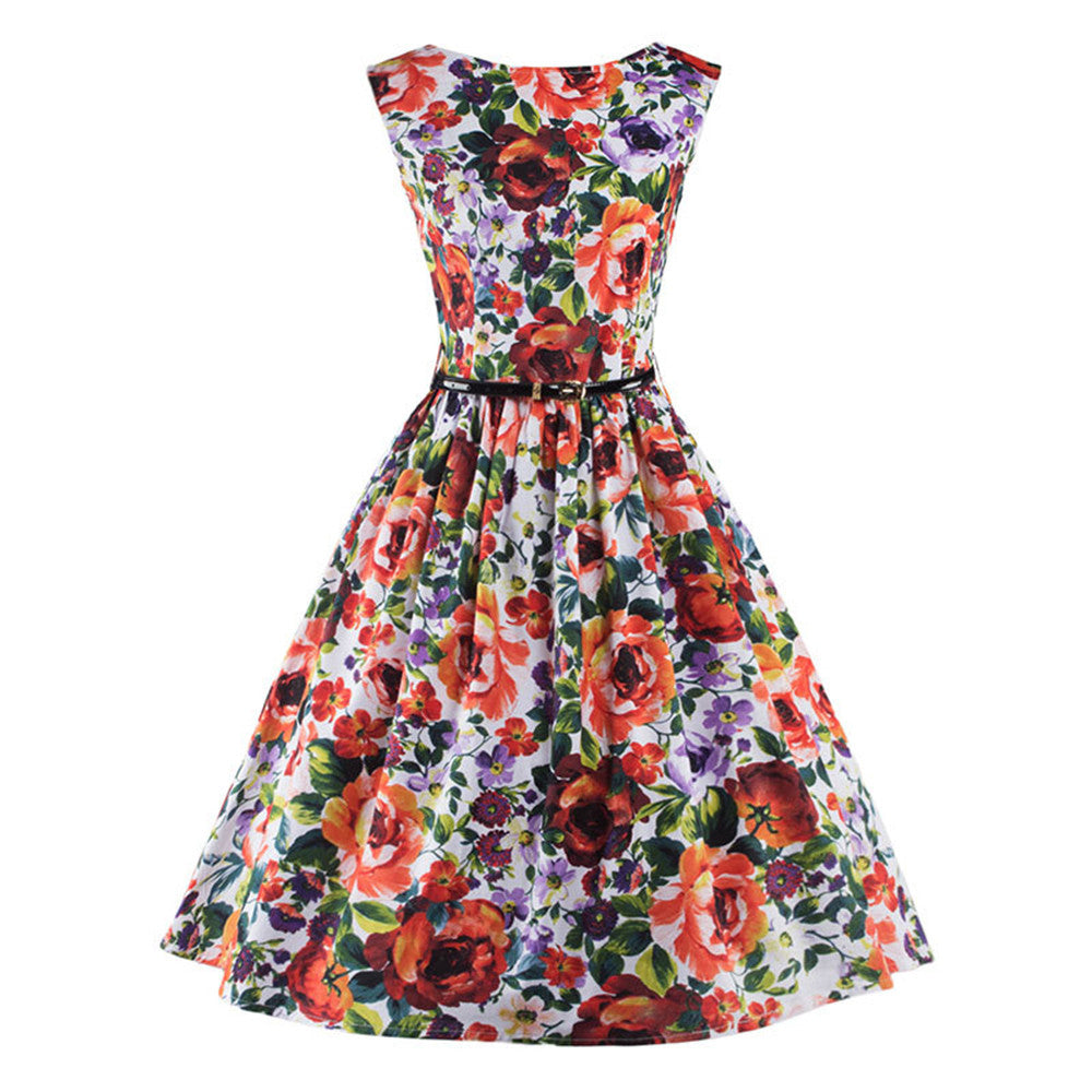 Printing Woman Dress Sleeveless Big Peplum    S - Mega Save Wholesale & Retail - 1